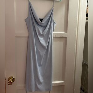 Light Blue Suede Slip Dress with Cowl Neck